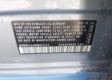 2011 Volkswagen Golf 2.5L 4-Door из США, поврежденный, VIN WVWDB7AJ8BW097573